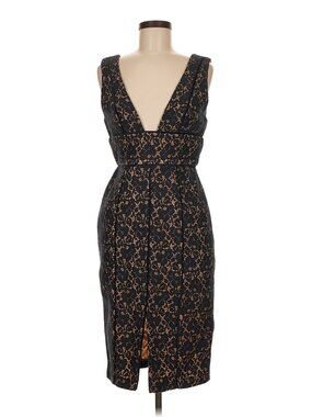 Keepsake The Label "Too Soon" Navy Tan Tweed Lace Plunge Sheath Dress - Size M